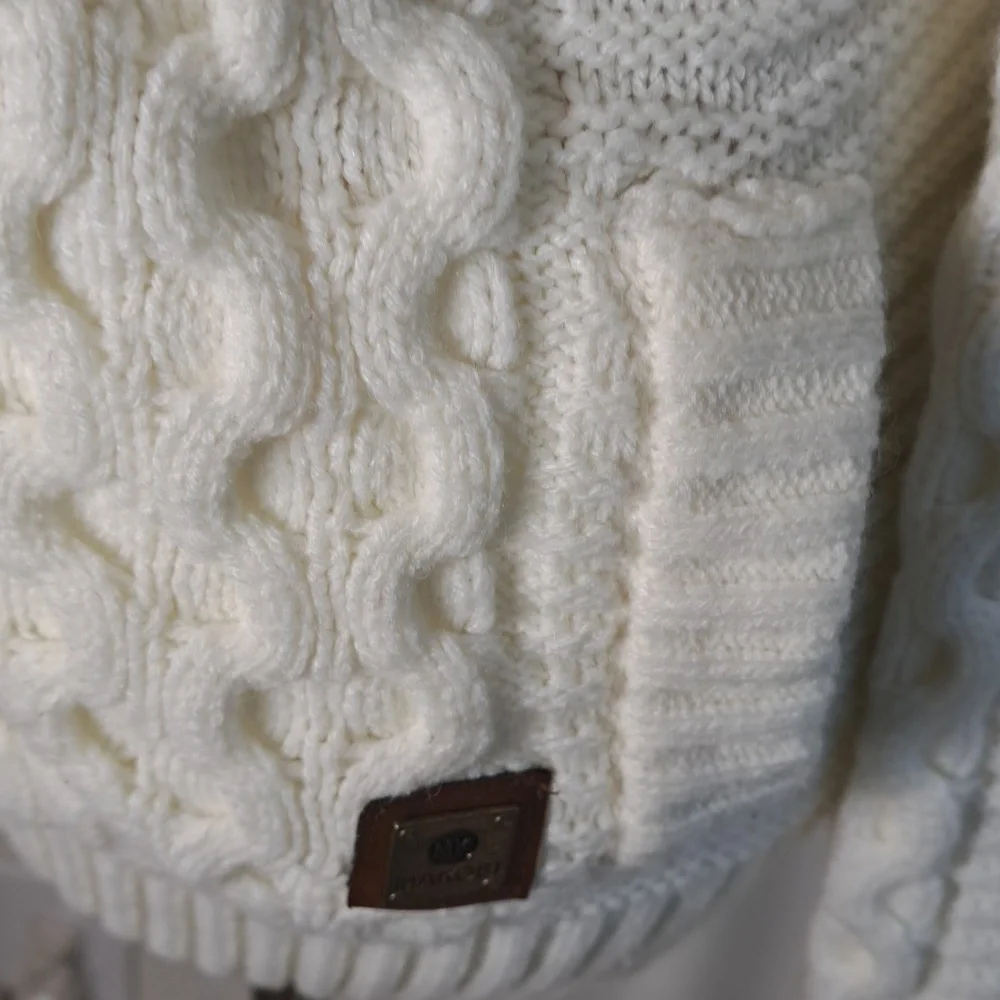 Makobi Men’s Streetwear Sweater Cable Knit Zip Cardigan Cream Hooded Pockets XL - Picture 4 of 15